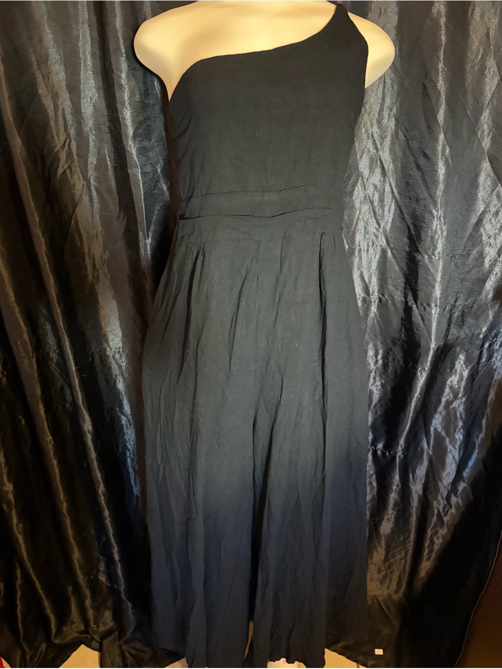 Anrabess One-Shoulder Black Wide-Leg Jumpsuit